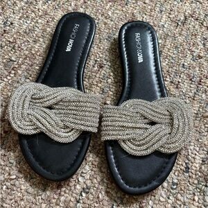 Fashion Nova Black Sandals with Silver Accents